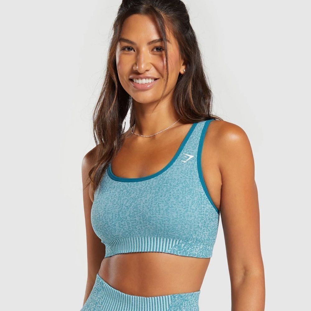 GYMSHARK MARL SEAMLESS SCOOP‎ BRA Lt Blue Marl/Light Grey Marl/Turkish Teal S/M